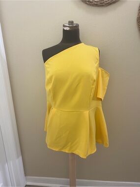 Lane Bryant Yellow One-Shoulder Peplum Top
